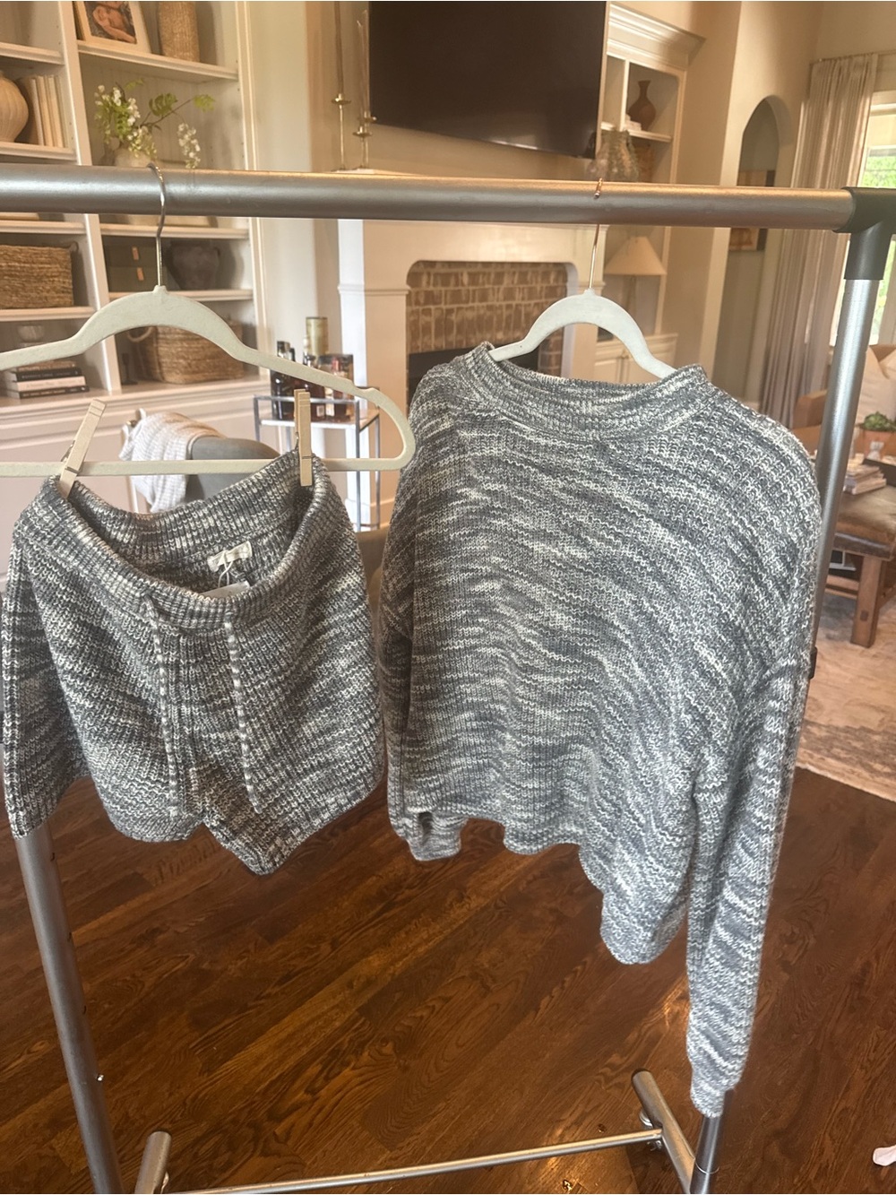 Rylee + Cru Gray Marled Knit Crew Sweater & Shorts Set